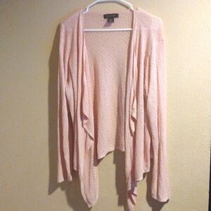 Light Pink Linen Blend Waterfall Lightweight Cardigan Sweater 2X